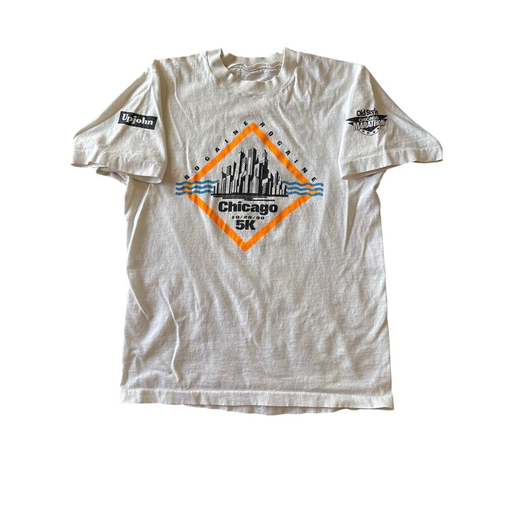 Vintage ‘90 Chicago 5K Run Rogaine Promo Single Stitch S White Runners T-Shirt
